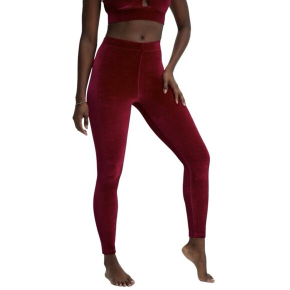 Fabletics Pants - NWT Fabletics Emma Velour Leggings Cherry Burst Red Size XS Tall NEW $65.95